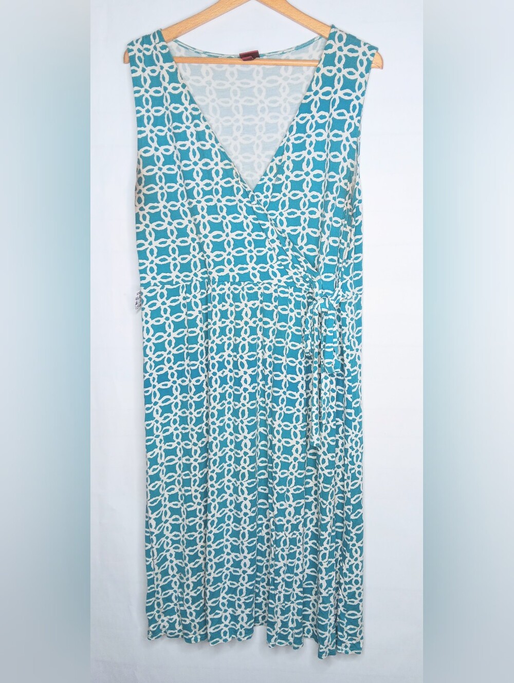 Merona XXL Teal White Faux Wrap Dress Stretch Women's